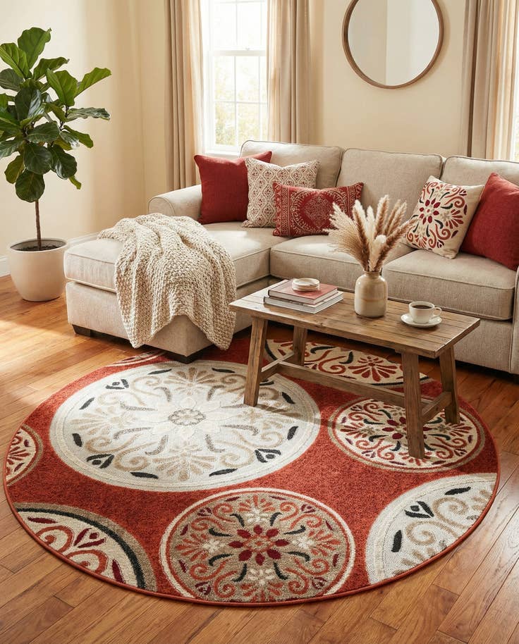Detail image of 5' 3 x 5' 3 Easy-Clean Modern Indoor / Outdoor Round Rug