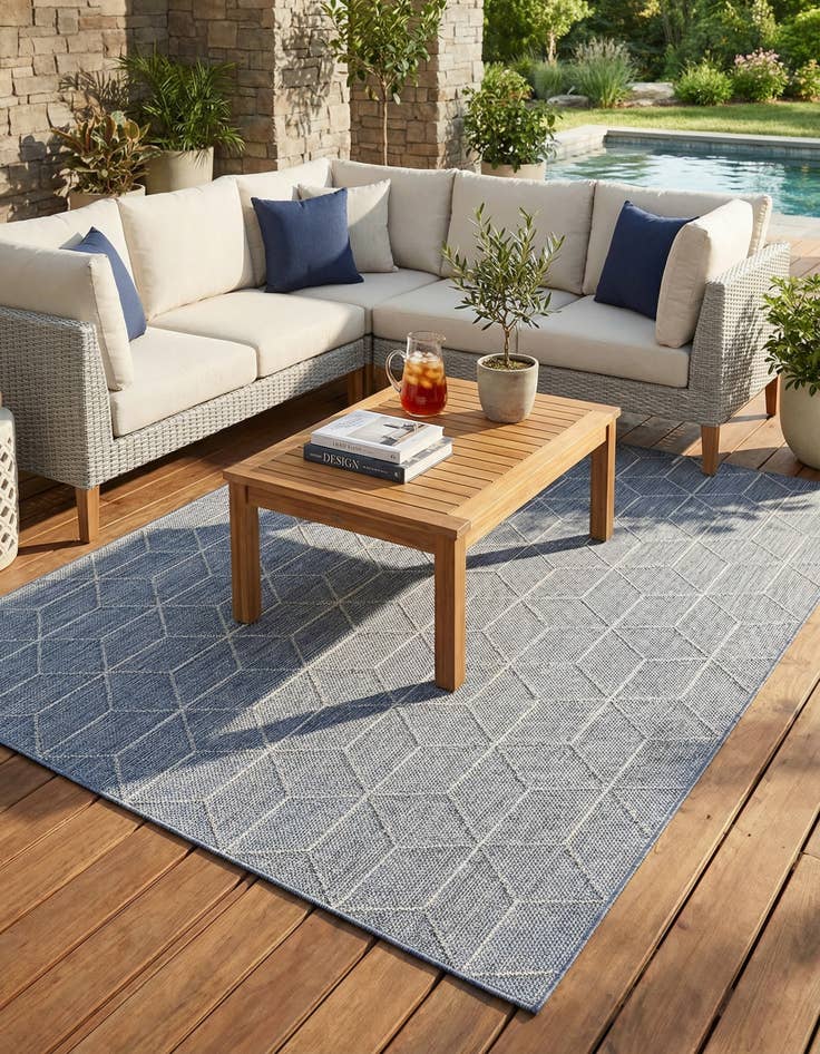Detail image of 6' 1 x 9' Easy-Clean Trellis Indoor / Outdoor Rug