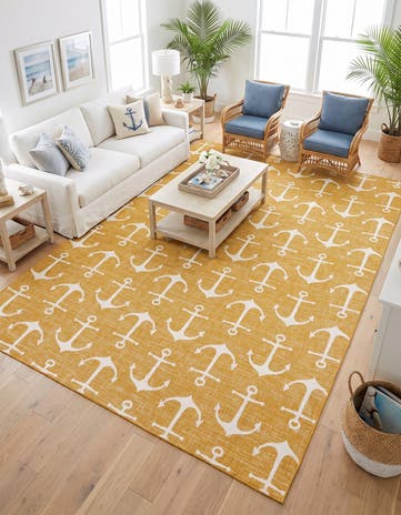 Yellow Easy-Clean Coastal Indoor / Outdoor Rug