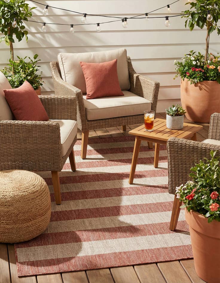 Detail image of 5' 3 x 7'  Washable Striped Indoor / Outdoor Rug