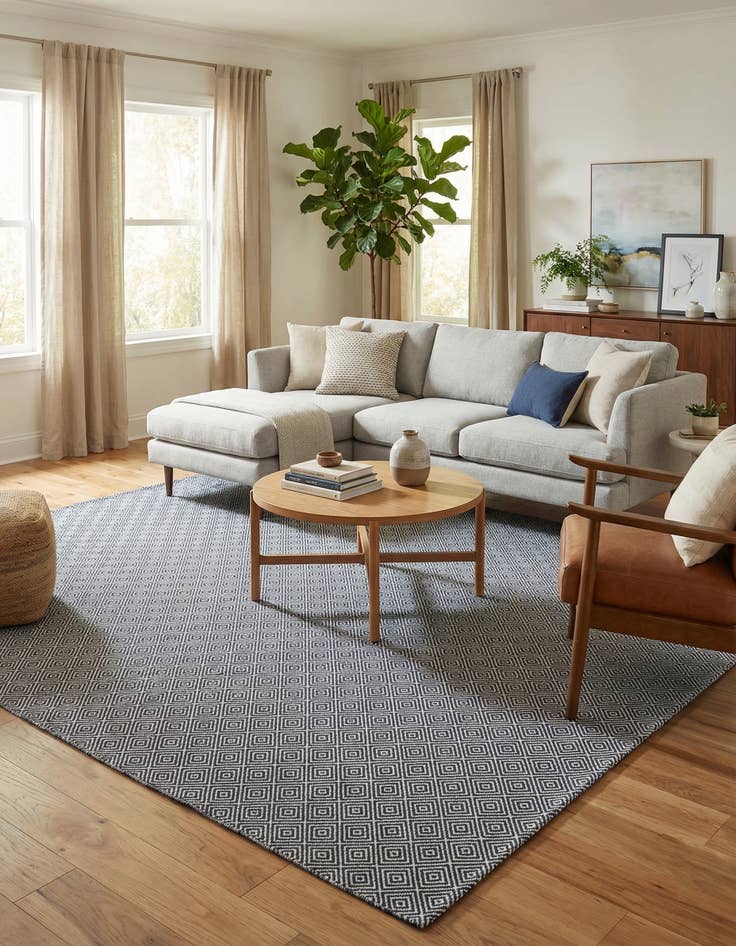 Detail image of  10' x 10'  Hand Woven Geo Trellis Flatweave Square Rug