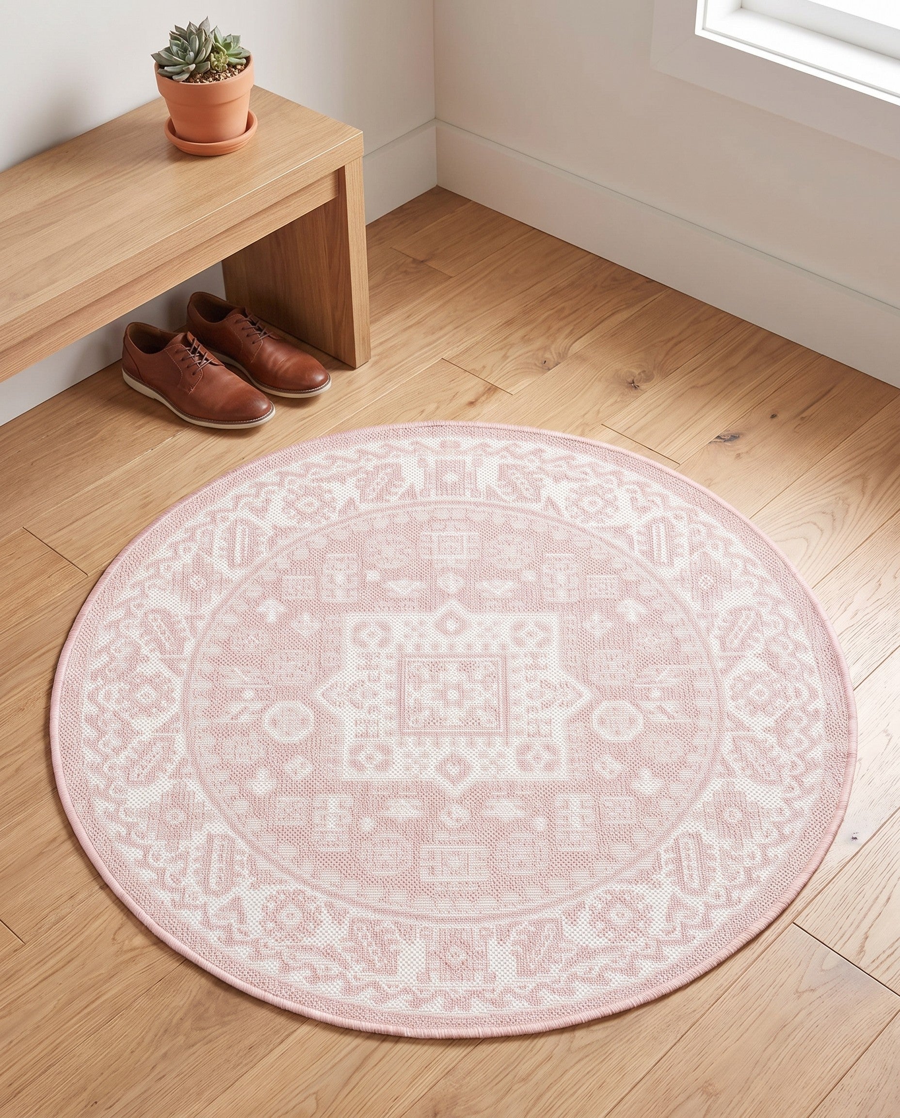 3' x 3' Easy-Clean Aztec Indoor / Outdoor Round Rug