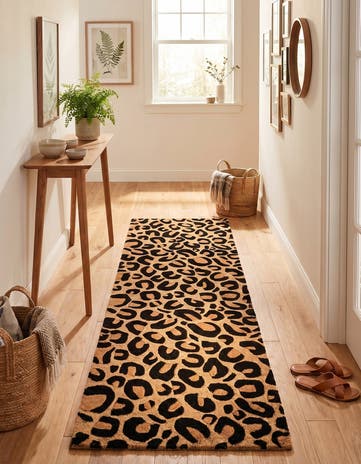 Beige and Black Hand Tufted Safari Wool Runner Rug