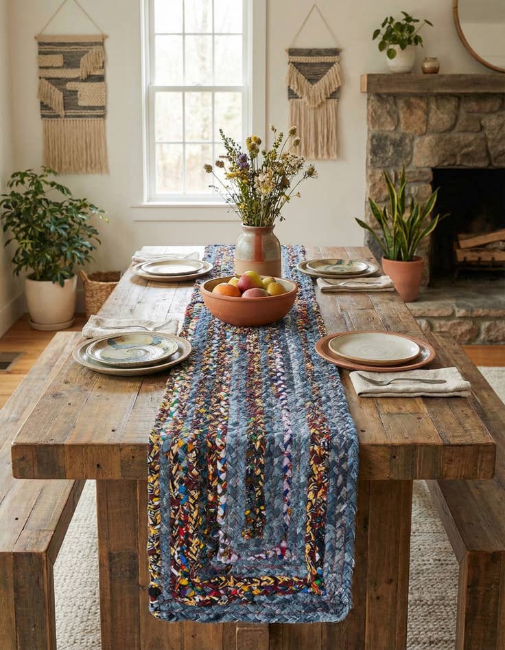 Detail image of  1' 2 x 4' 1  Hand Woven Braided Chindi Table Runner Rug