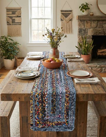 1' 2 x 4' 1 Hand Woven Braided Chindi Table Runner Rug