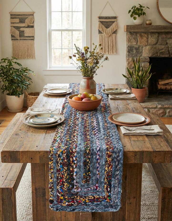 1' 2 x 4' 1 Hand Woven Braided Chindi Table Ru...