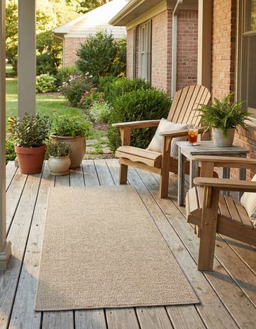 Light Beige Easy-Clean Solid Indoor / Outdoor Runner Rug