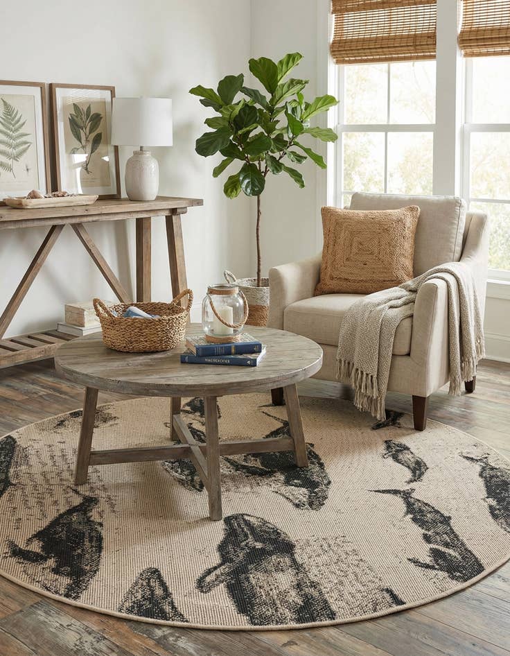 Detail image of 4' x 4'  Washable Coastal Indoor / Outdoor Round Rug