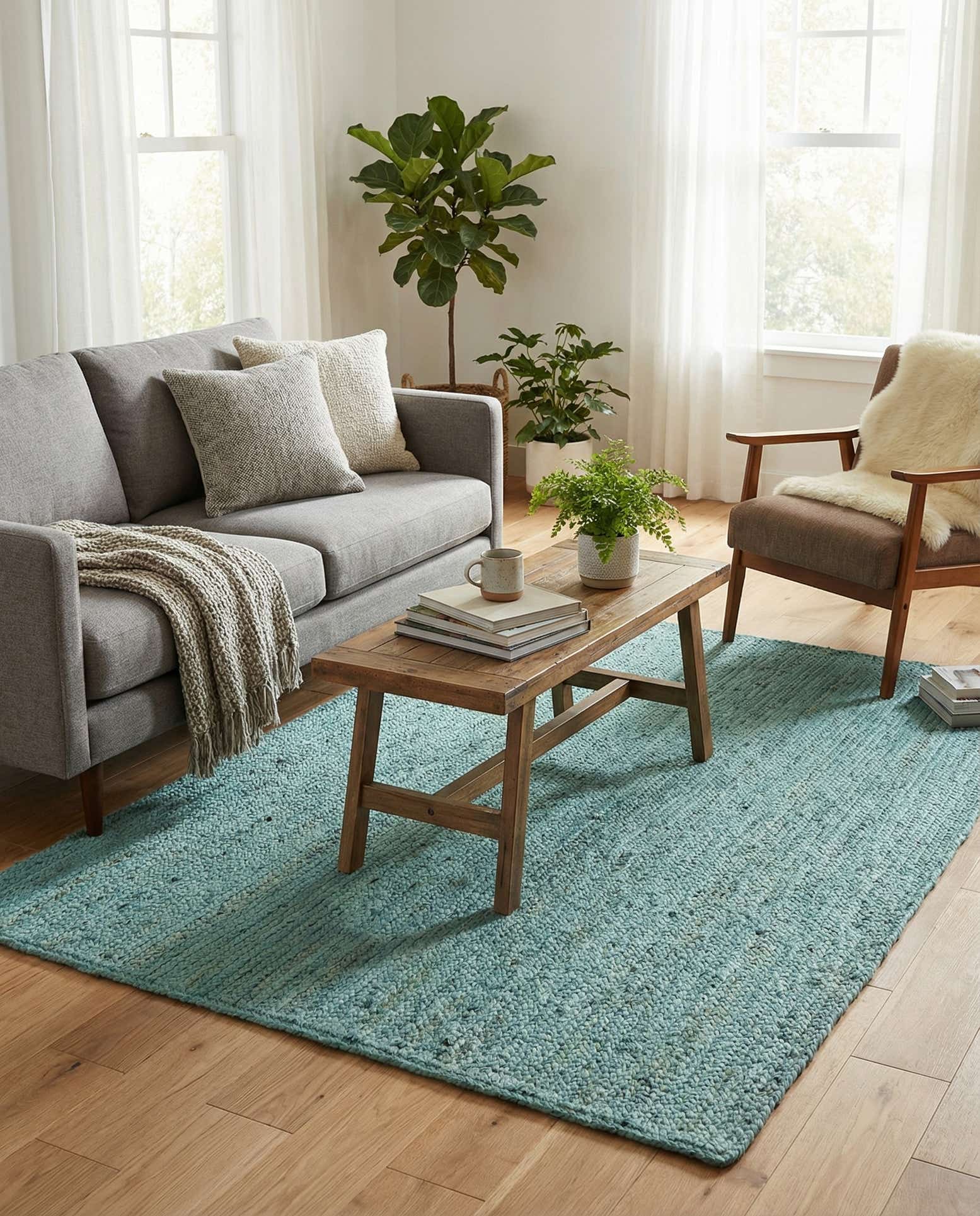 4' 1 x 6' 1 Handmade Braided Jute Rug