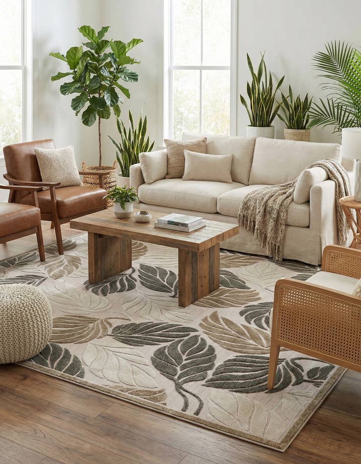 Detail image of 7' 10 x 11'  Washable Botanical Indoor / Outdoor Rug