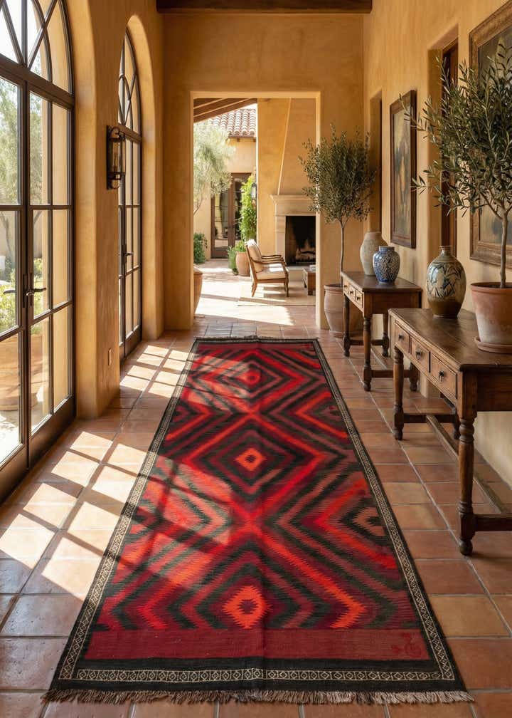 4' 9 x 11' 1 Hand Woven Kilim Fars Wool Runner Rug