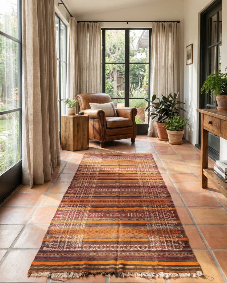 Detail image of 4' 3 x 10' 8 Hand Woven Kilim Fars Wool Runner Rug