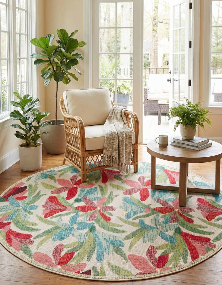 Detail image of 7' 10 x 7' 10 Easy-Clean Casablanca Indoor / Outdoor Round Rug