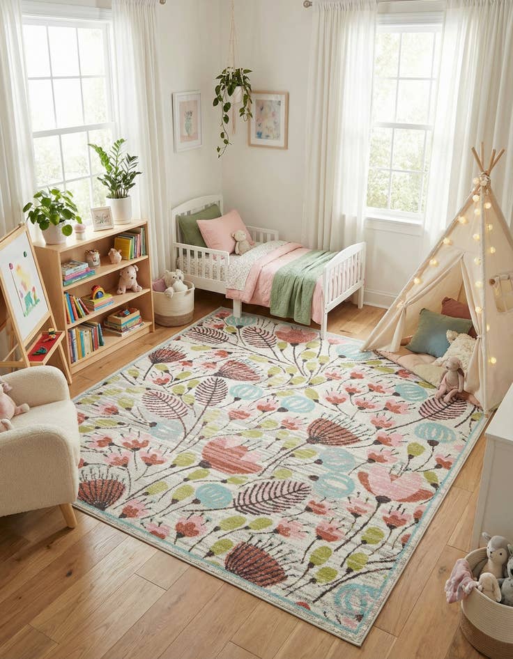 Detail image of 7' 10 x 7' 10 Flowers Whimsy Kids Square Rug