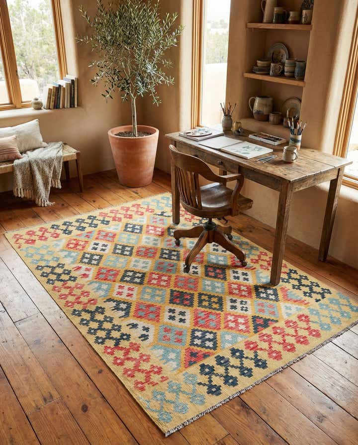 4' 2 x 6' Hand Woven Kilim Maymana Wool Rug