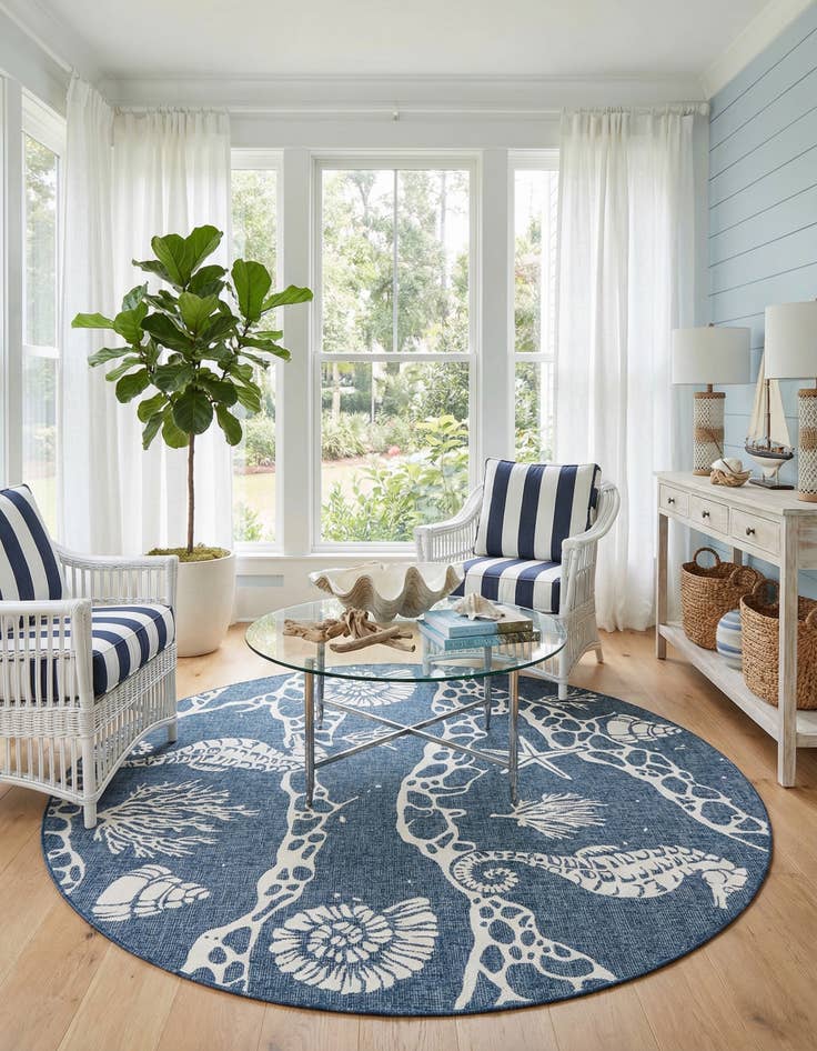 Detail image of 7' 10 x 7' 10 Easy-Clean Coastal Indoor / Outdoor Round Rug