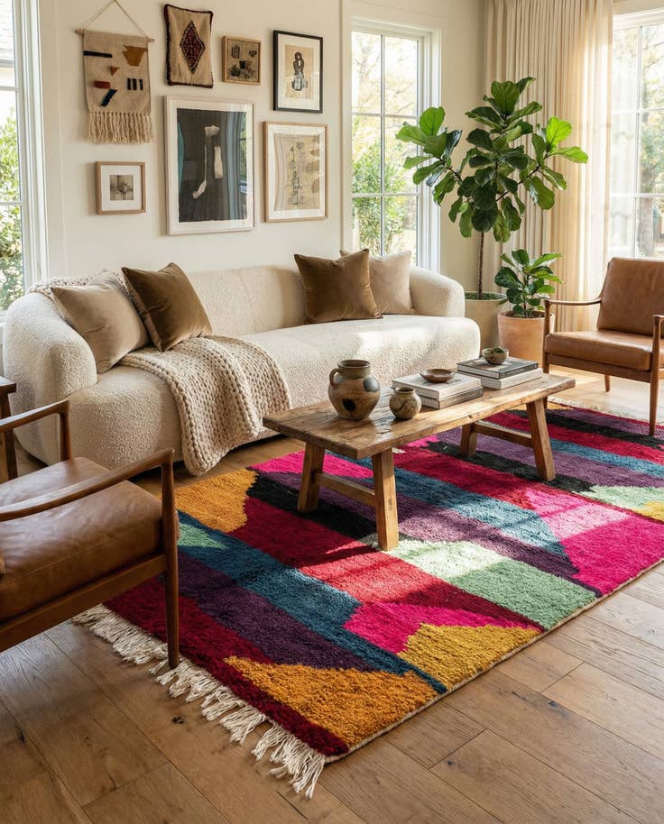 Detail image of 4' 9 x 8' Hand Knotted Moroccan Wool Rug