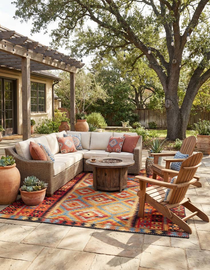 Detail image of 10' x 12' Easy-Clean Tribal Indoor / Outdoor Rug