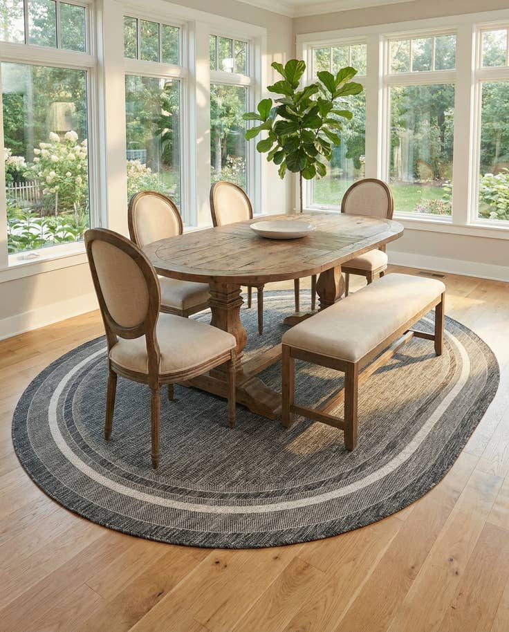 Detail image of 7' 10 x 10' Easy-Clean Border Indoor / Outdoor Oval Rug