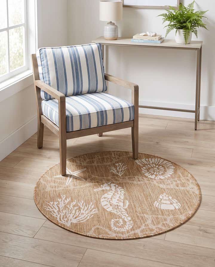 3' x 3' Easy-Clean Coastal Indoor / Outdoor Round Rug