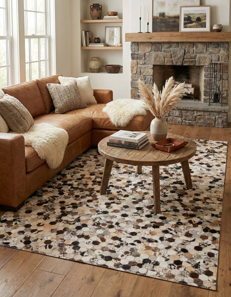 Detail image of 5' 1 x 8' Cowhide Leather Rug