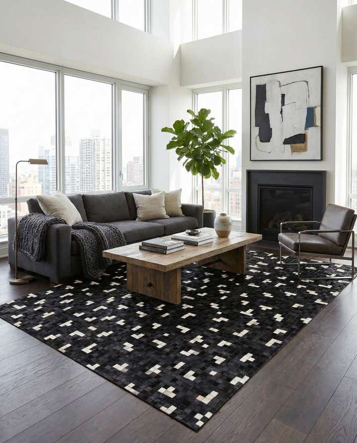 7' 11 x 9' 10 Cowhide Stocks Rug