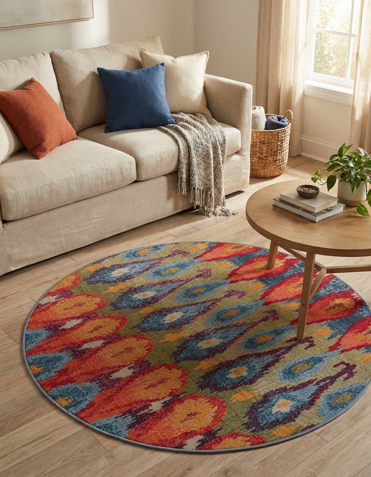 Detail image of 4' x 4'  Washable Modern Indoor / Outdoor Round Rug