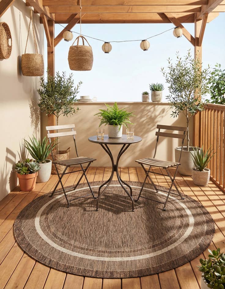 Detail image of 6' 1 x 6' 1  Washable Border Indoor / Outdoor Round Rug