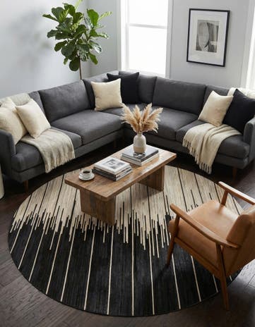 Black White Cowhide Leather Round Rug