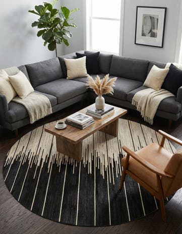 Black White Cowhide Leather Round Rug