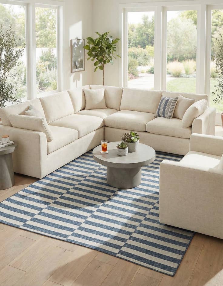 Detail image of 7' 10 x 7' 10 Easy-Clean Striped Indoor / Outdoor Square Rug