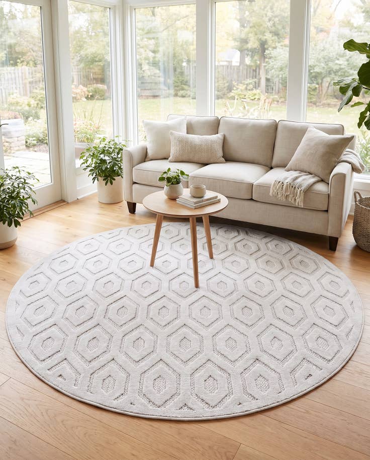 Detail image of 7' x 7' Easy-Clean Trellis Textured Indoor / Outdoor Round Rug