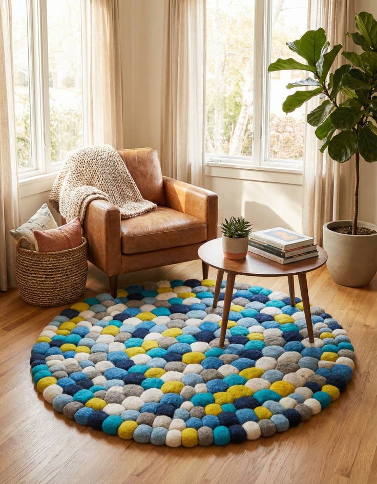 Detail image of 2' x 2' Felt Ball Wool Round Rug