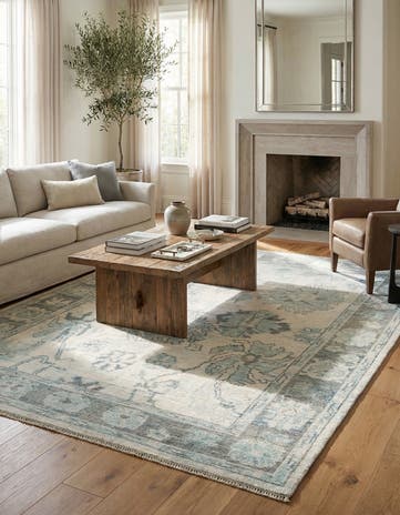 7' 9 x 9' 10 Hand Knotted Oushak Wool Rug