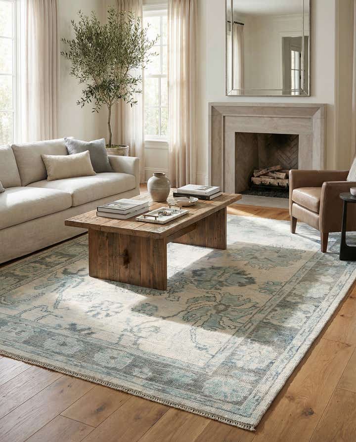 7' 9 x 9' 10 Hand Knotted Oushak Wool Rug