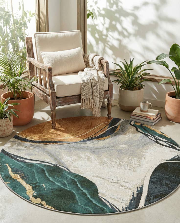 Detail image of 5' 3 x 5' 3 Easy-Clean Modern Indoor / Outdoor Round Rug