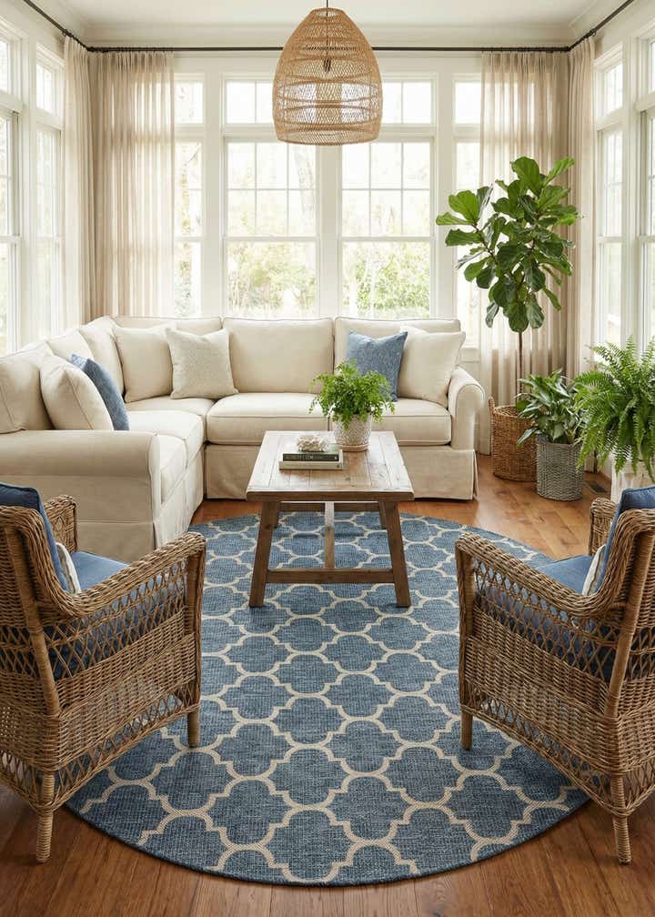 12' x 12' Easy-Clean Trellis Indoor / Outdoor Round Rug