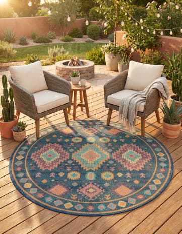 7' 10 x 7' 10 Easy-Clean Baja Indoor / Outdoor Round Rug