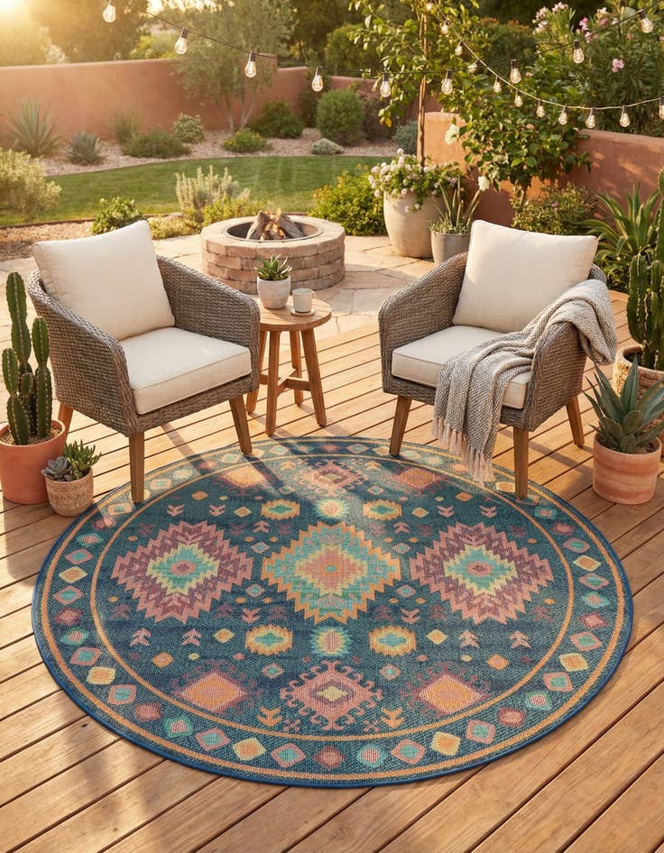 Detail image of 7' 10 x 7' 10  Washable Baja Indoor / Outdoor Round Rug
