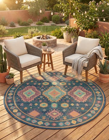 7' 10 x 7' 10 Easy-Clean Baja Indoor / Outdoor Round Rug