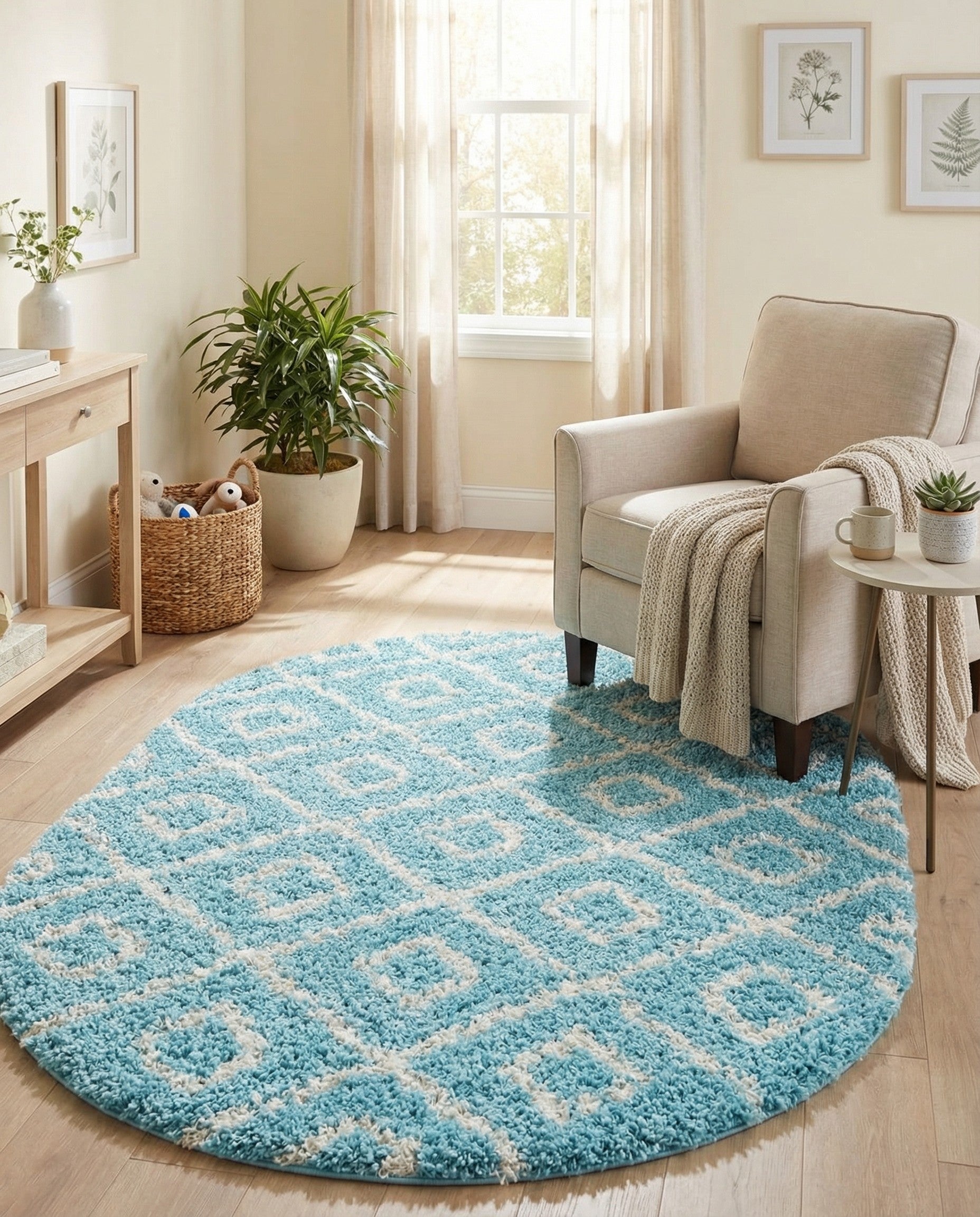 4' x 6' Lattice Shag Oval Rug