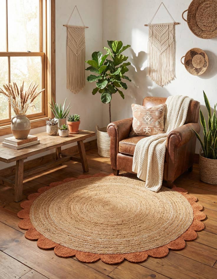 Detail image of 5' 1 x 5' 1  Hand Scallop Braided Jute Round Rug