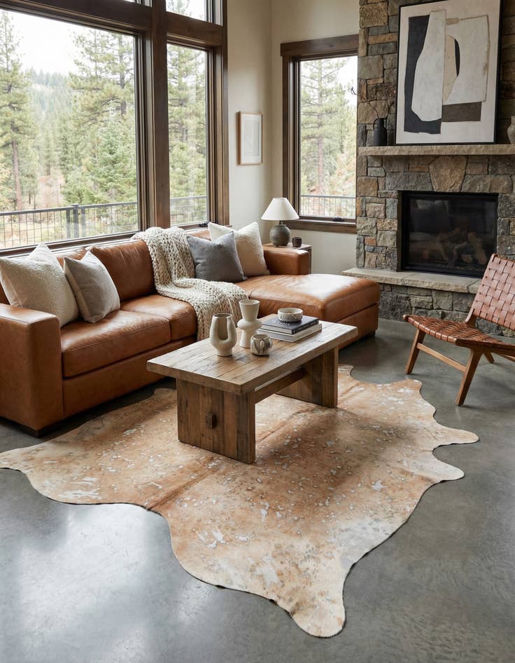 Detail image of 5' 11 x 6' 7 Cowhide Leather Square Rug