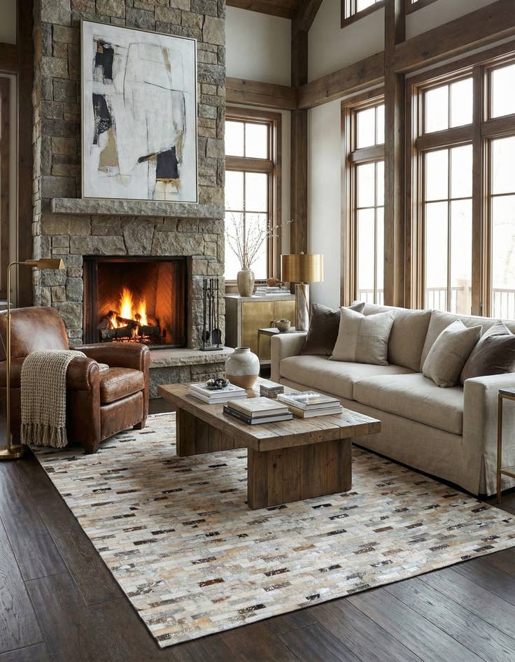 Detail image of 4' 8 x 6' 7 Cowhide Stocks Rug