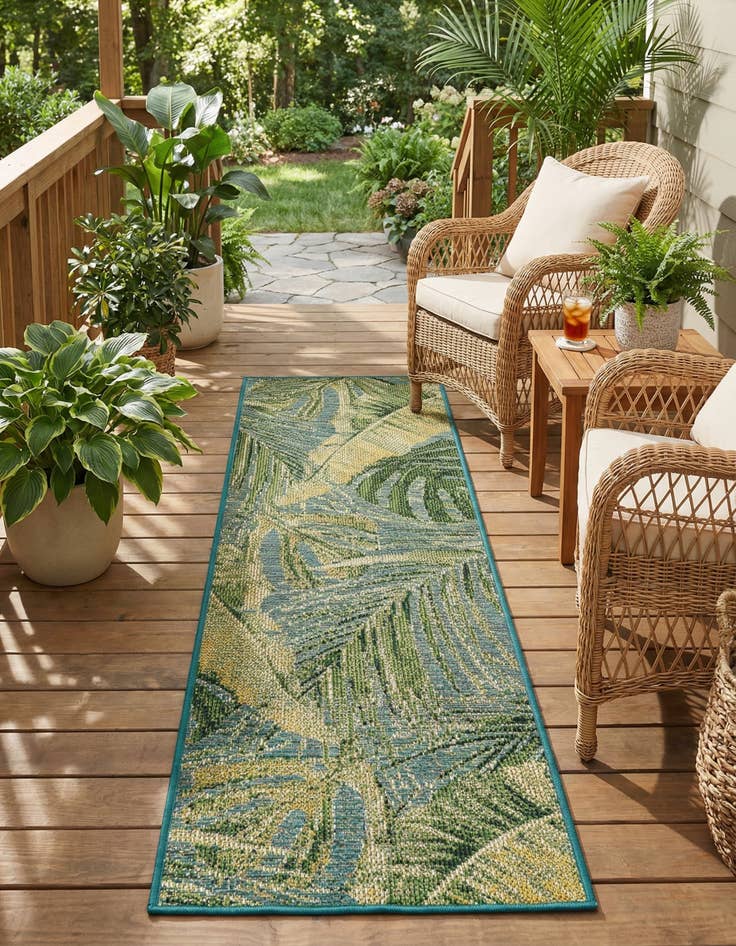 Detail image of 2' x 6'  Washable Botanical Indoor / Outdoor Runner Rug