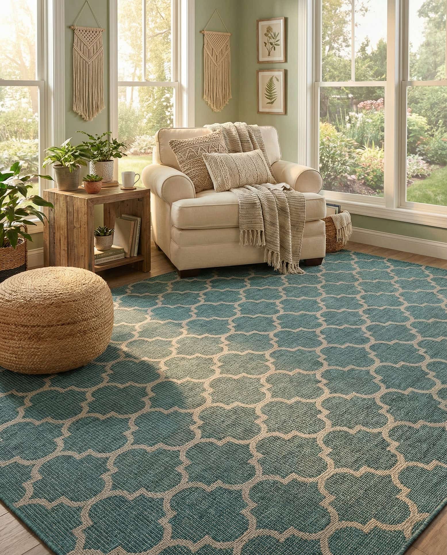 13' x 13' Easy-Clean Trellis Indoor / Outdoor Square Rug