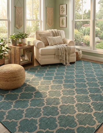 13' x 13' Easy-Clean Trellis Indoor / Outdoor Square Rug