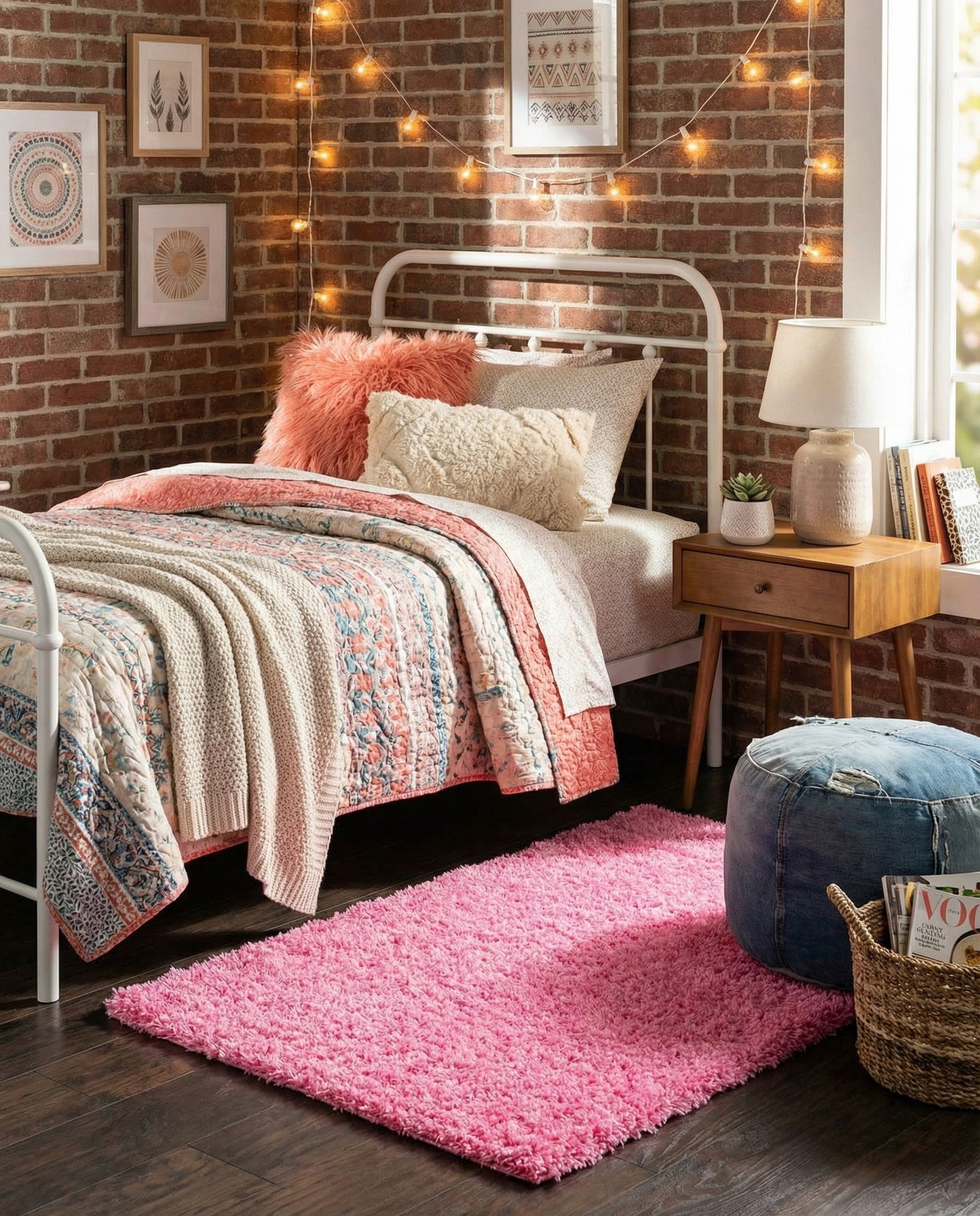 A vibrant 2x3 rectangular pink shag rug with a plush, textured pile, perfect for adding a pop of color to an indoor space.