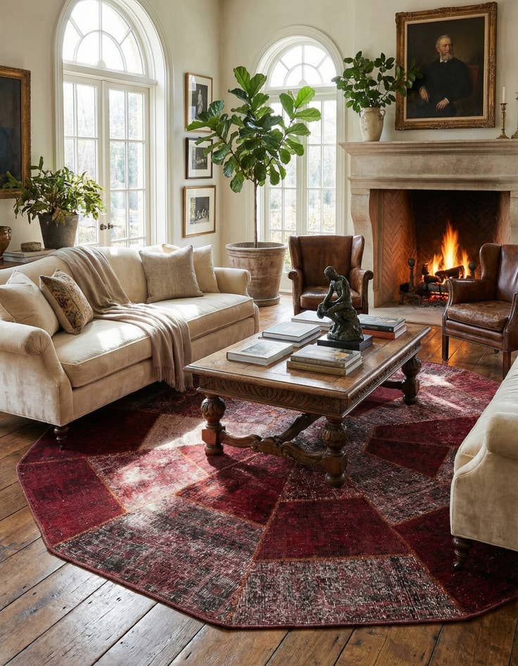 Detail image of  6' 10 x 6' 10  Hand Woven Ultra Vintage Wool Octagon Rug