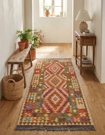 3' 3 x 6' 5 Hand Woven Kilim Maymana Wool Runner Rug